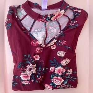 Burgundy Floral Bodysuit